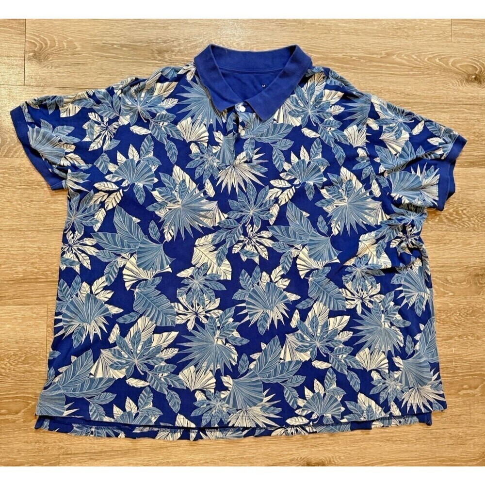 HARBOR HB Blue Tropical Floral Print  SS Button Down Shirt Mens plus Size 4XL